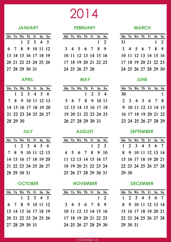 2014 Printable Calendar