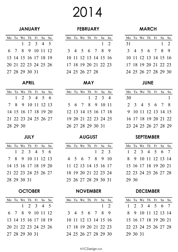 2014 Printable Calendar   Download Templates