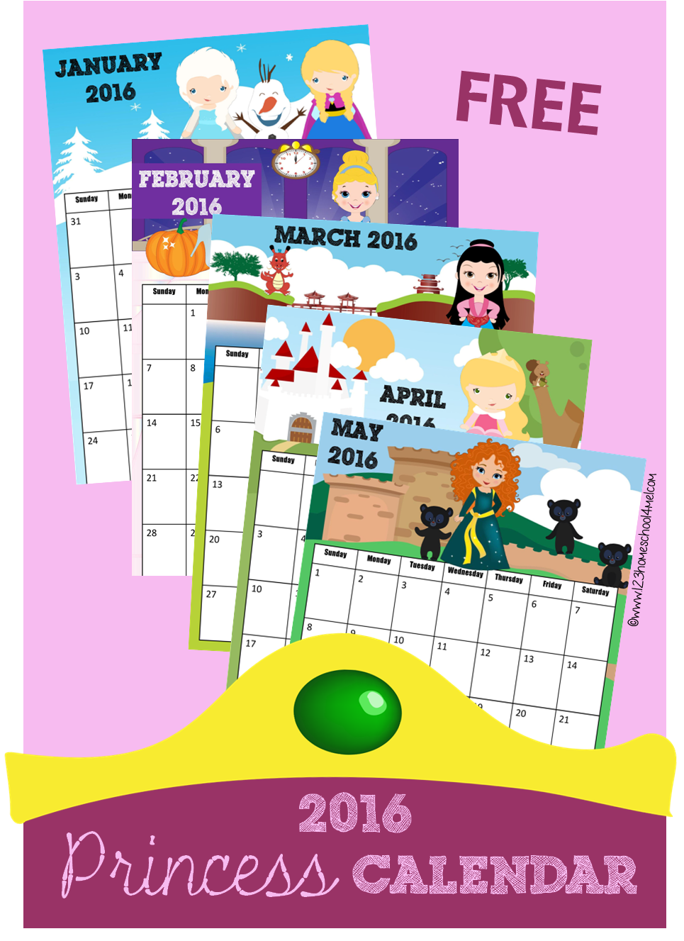 2016 Calendar (disney Princess Inspired)