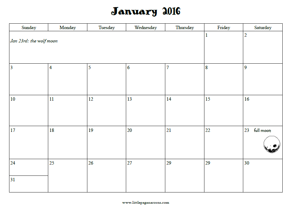 2016 Calendar Pages