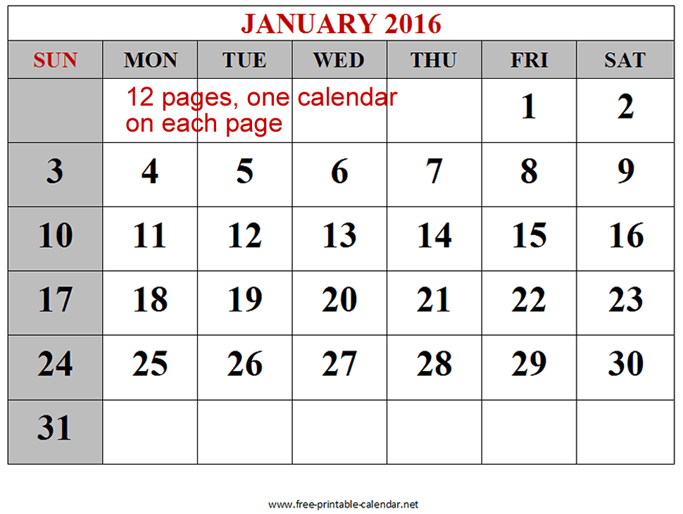 2016 Desktop Calendar
