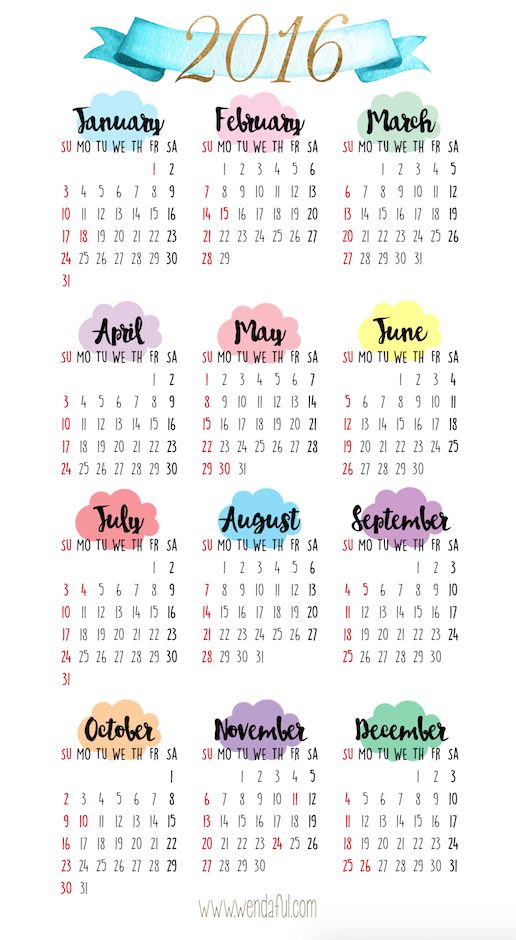 2016 Free Printable Calendars