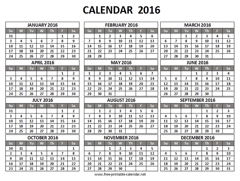 2016 Pocket Calendar