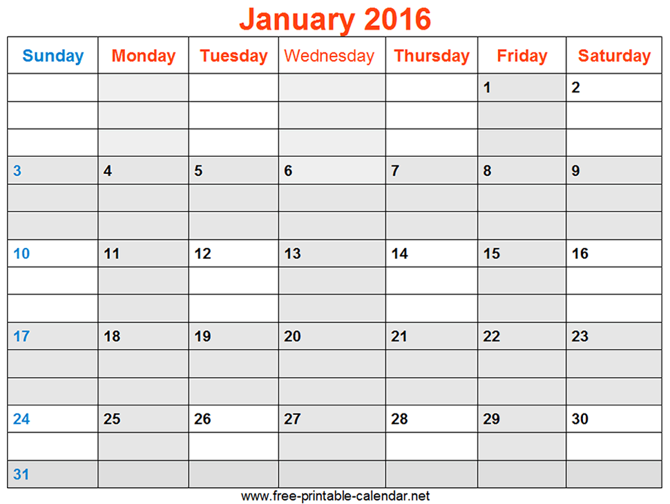 2016 Printable Calendar For Appointments