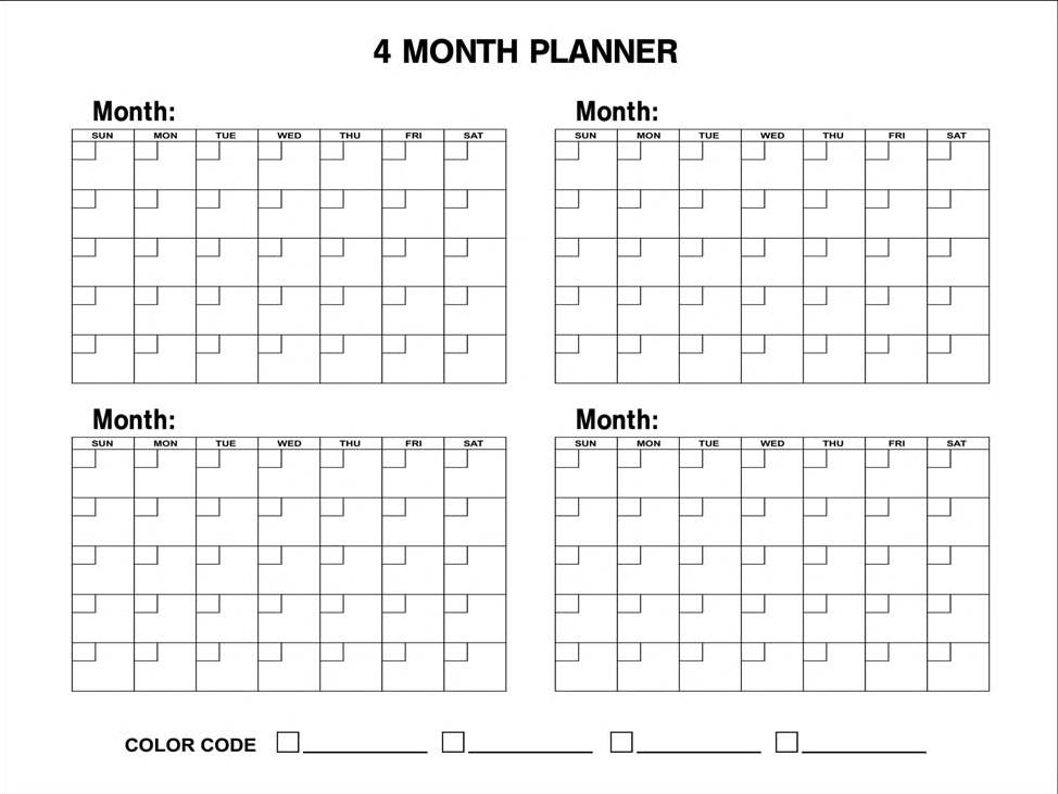 4 Month Calendar