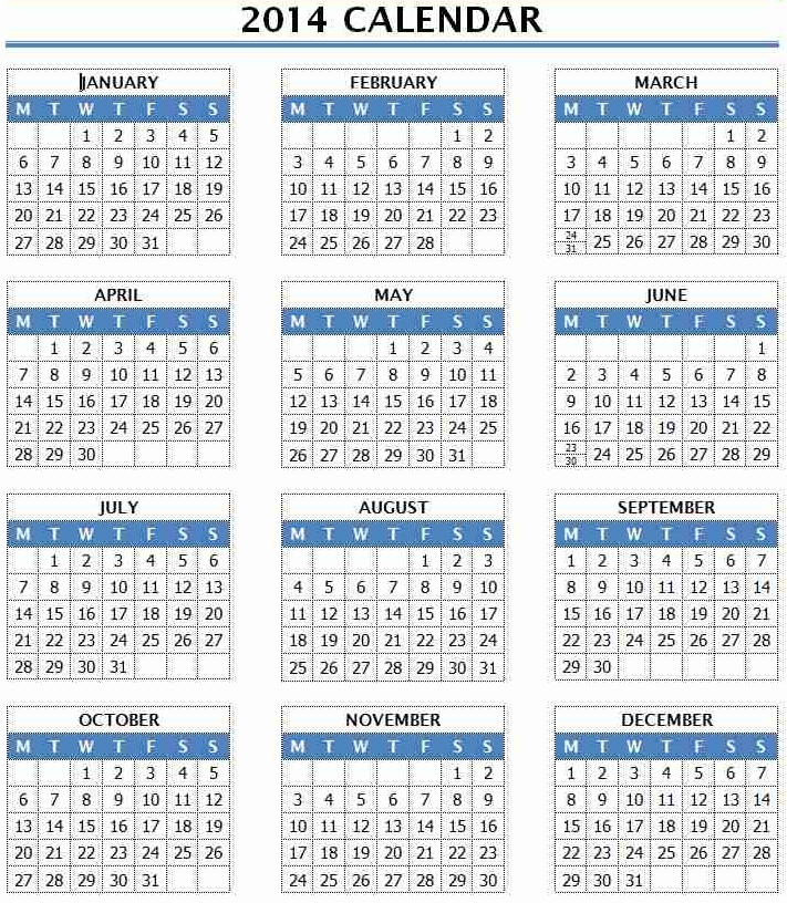 5 Best Images Of 2014 Calendar 12 Months On One Page Printable