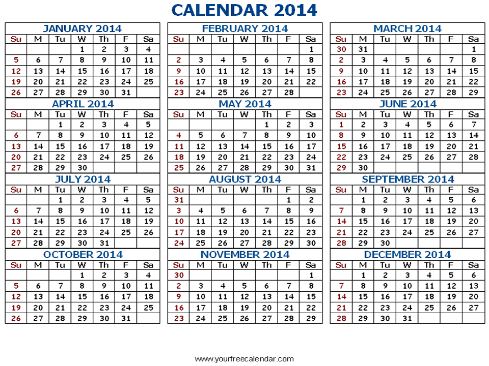 7 Best Images Of 2014 Printable Calendar All Months