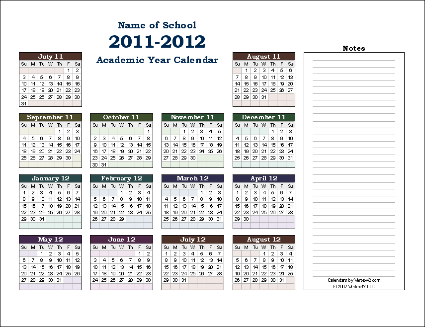 Academic Calendar Templates For 2016