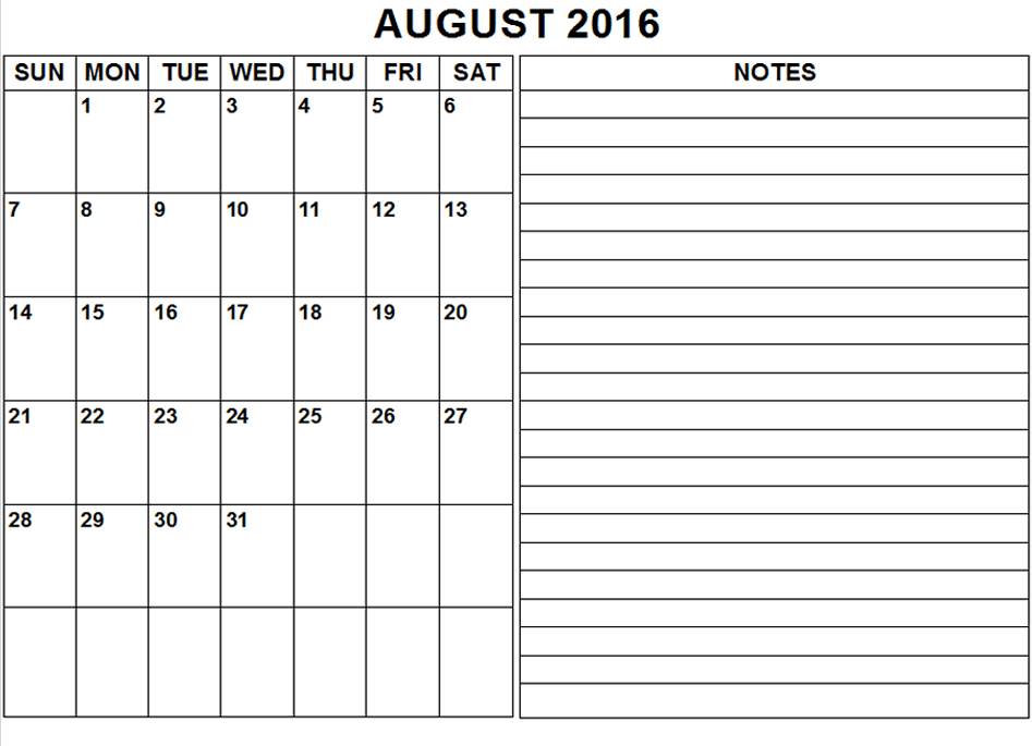 August 2016 Printable Calendar Pdf Â» Event Calendar 2016