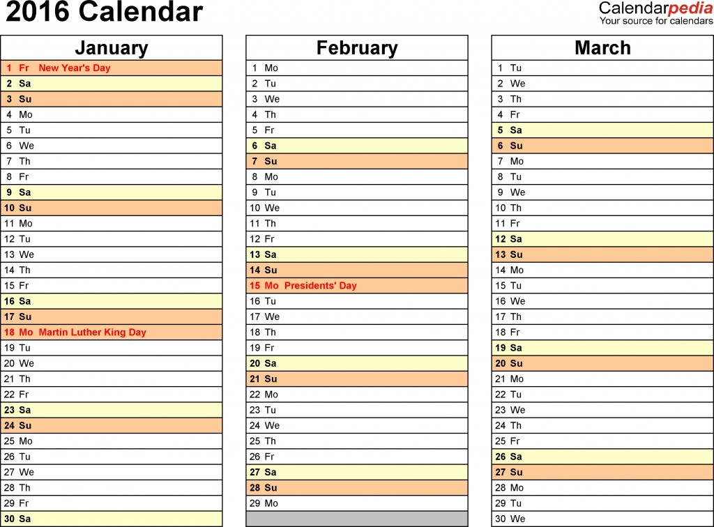 Best 3 Month Calendar Template