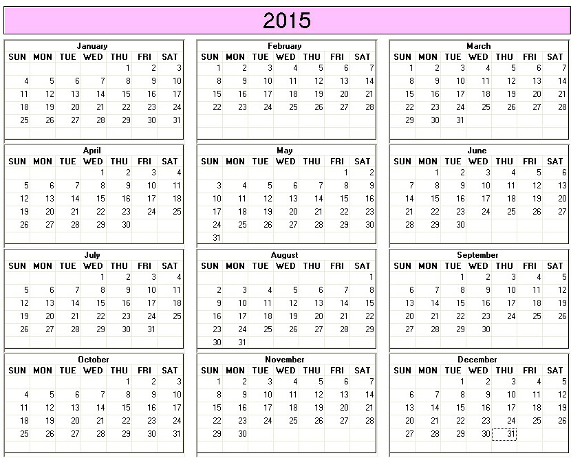 Best Photos Of Calendar 2015 Only Printable Yearly