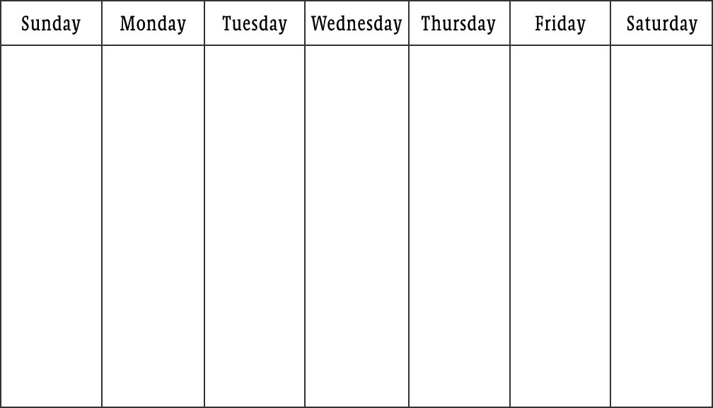 Blank Days Of Week Calendar