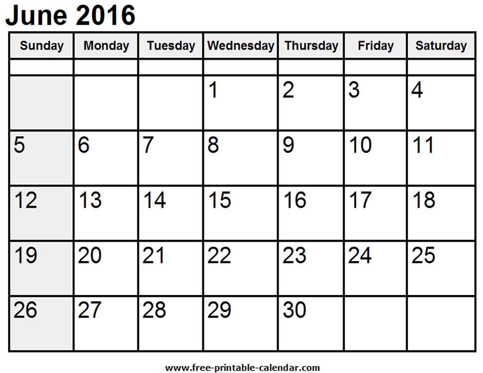 Calendar June 2016