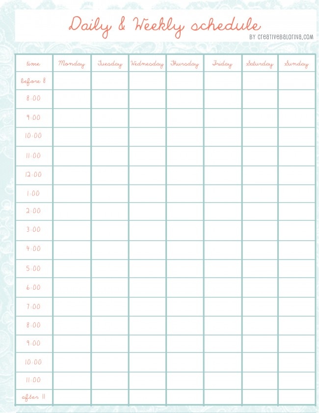 Cute Weekly Schedule Travel Chart