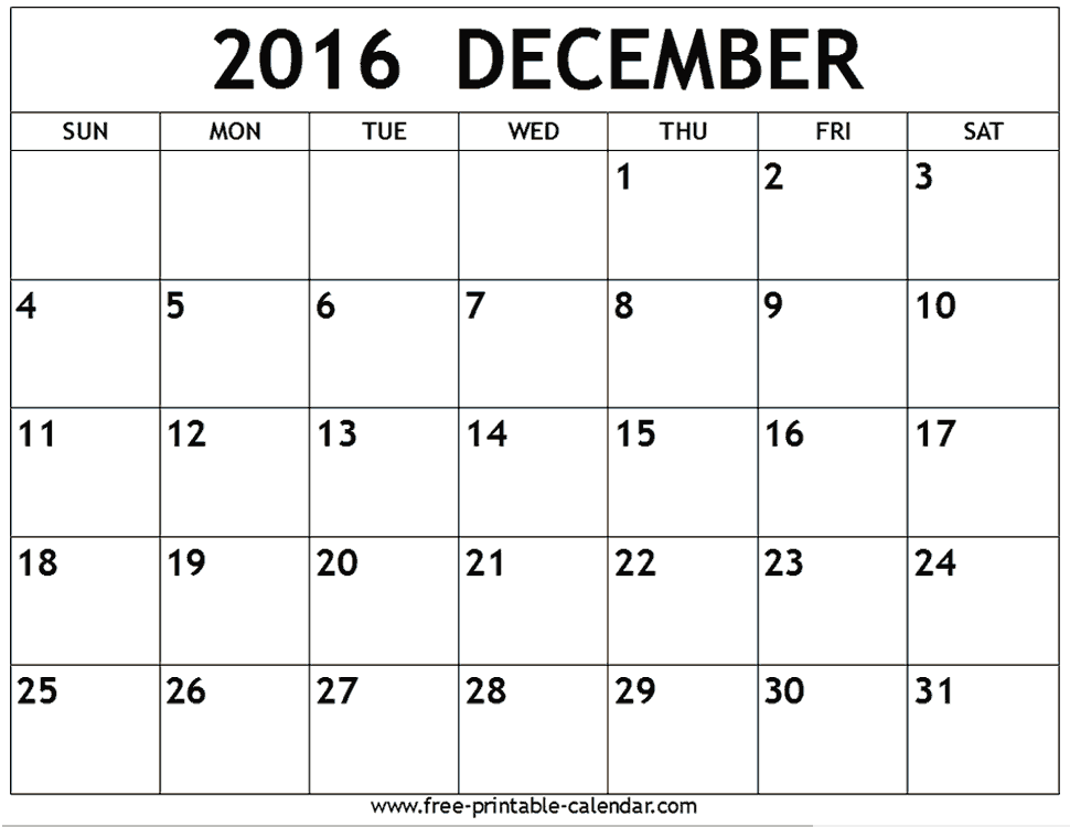 December 2016 Calendar Printable With Holidays