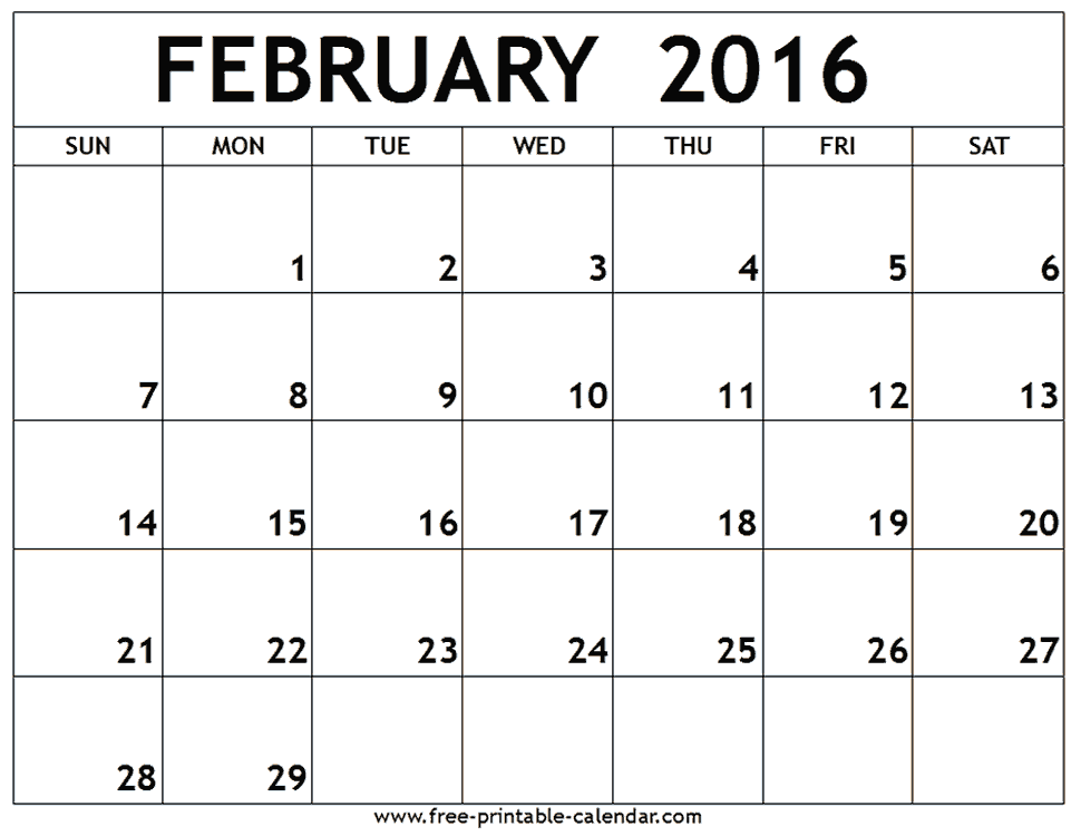 February 2016 Printable Calendar