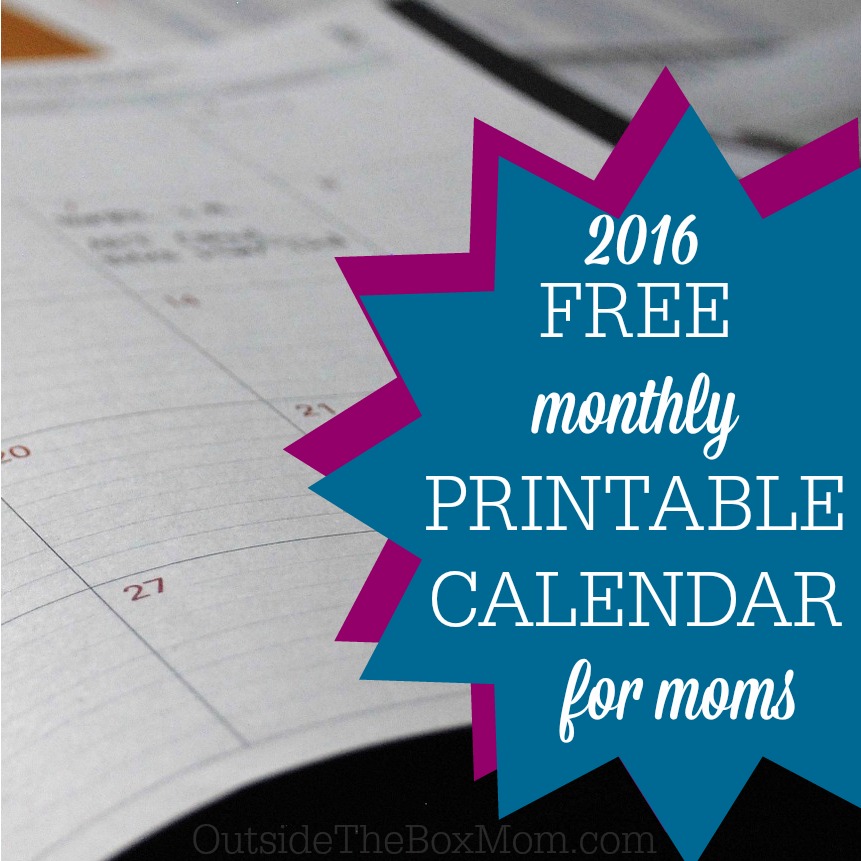Free 2016 Printable Calendar For Moms