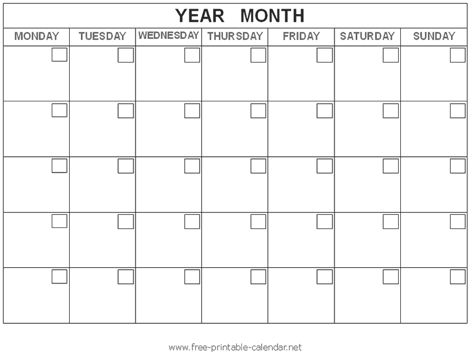 Free Blank Calendar Template