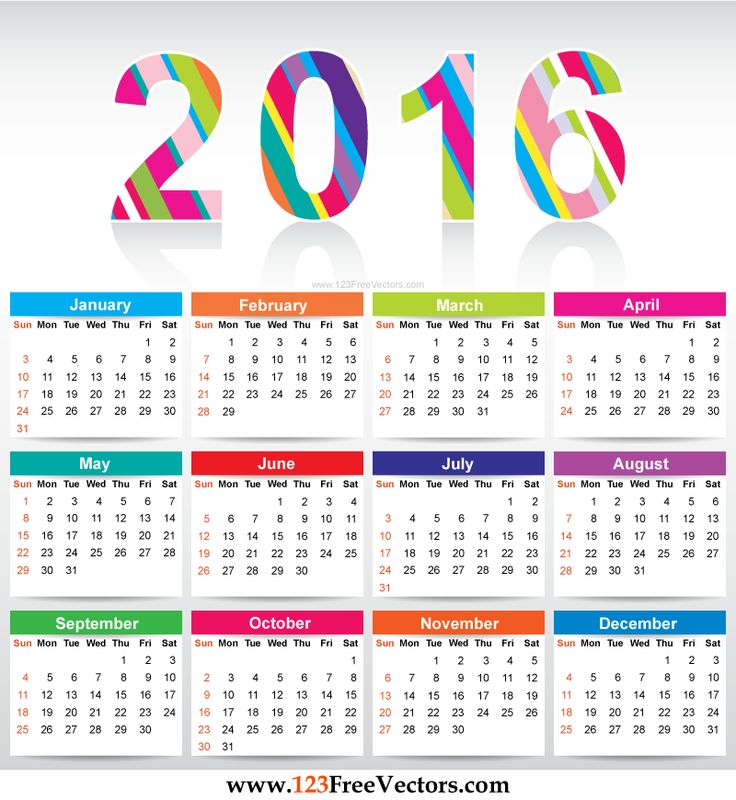 Free Download Printable Colorful Calendar 2016 Vector Template