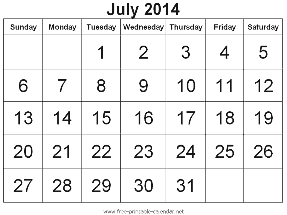 Free Online Printable Calendars 2014