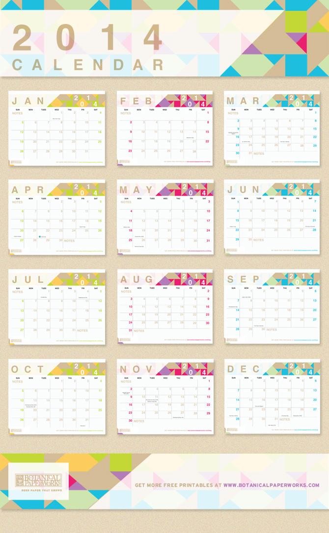 Free Printable} 2014 Monthly Calendar