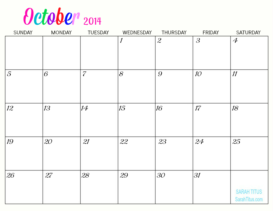 Free Printable 2014 Monthly Calendars