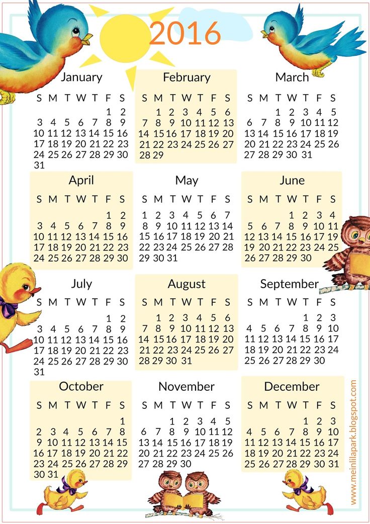 Free Printable 2016 Calendar For Kids