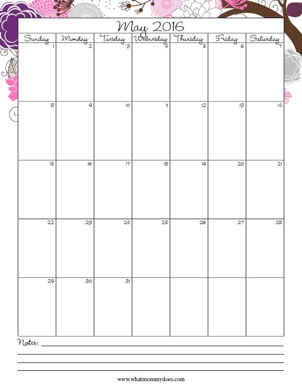 Free Printable 2016 Monthly Calendar