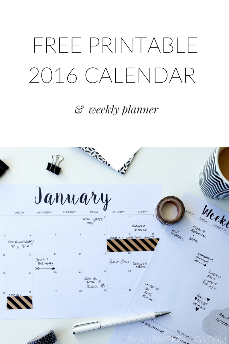 Free Printable Calendar 2016 & Weekly Planner Printable