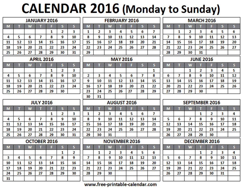 Free Printable Calendar 2016 For Free Download   Pocket Calendar 2016