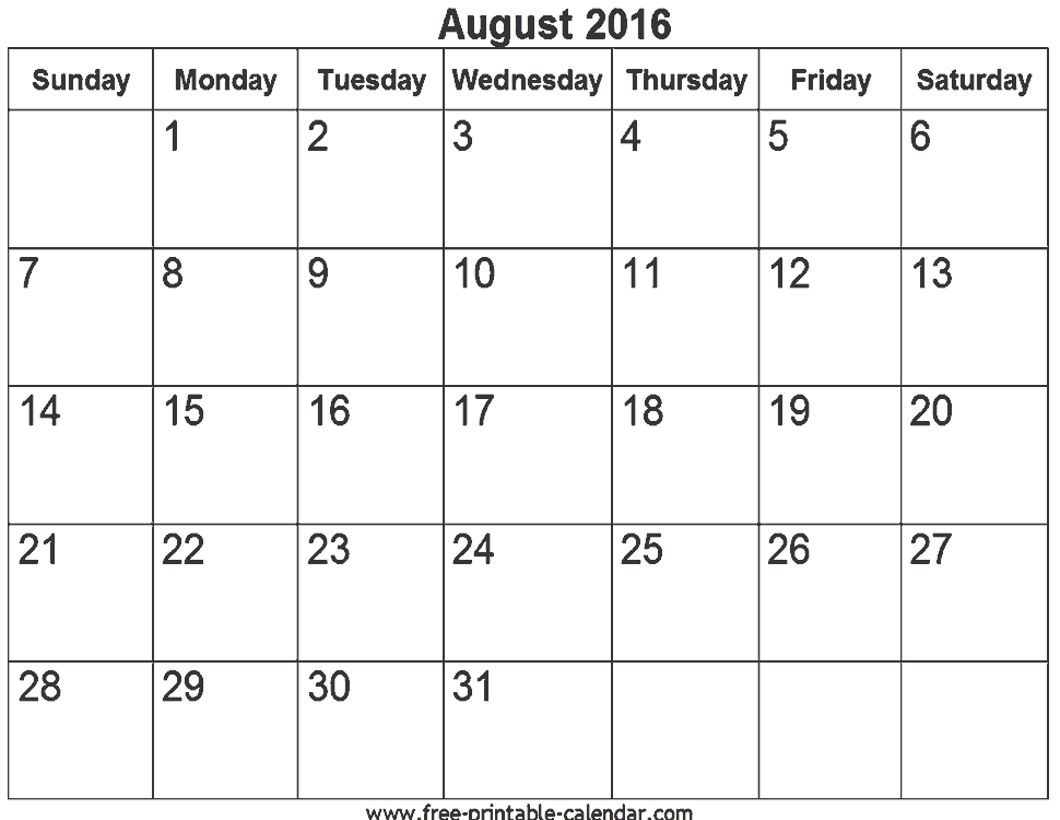 Free Printable Calendars For Free Download   August 2016 Calendar