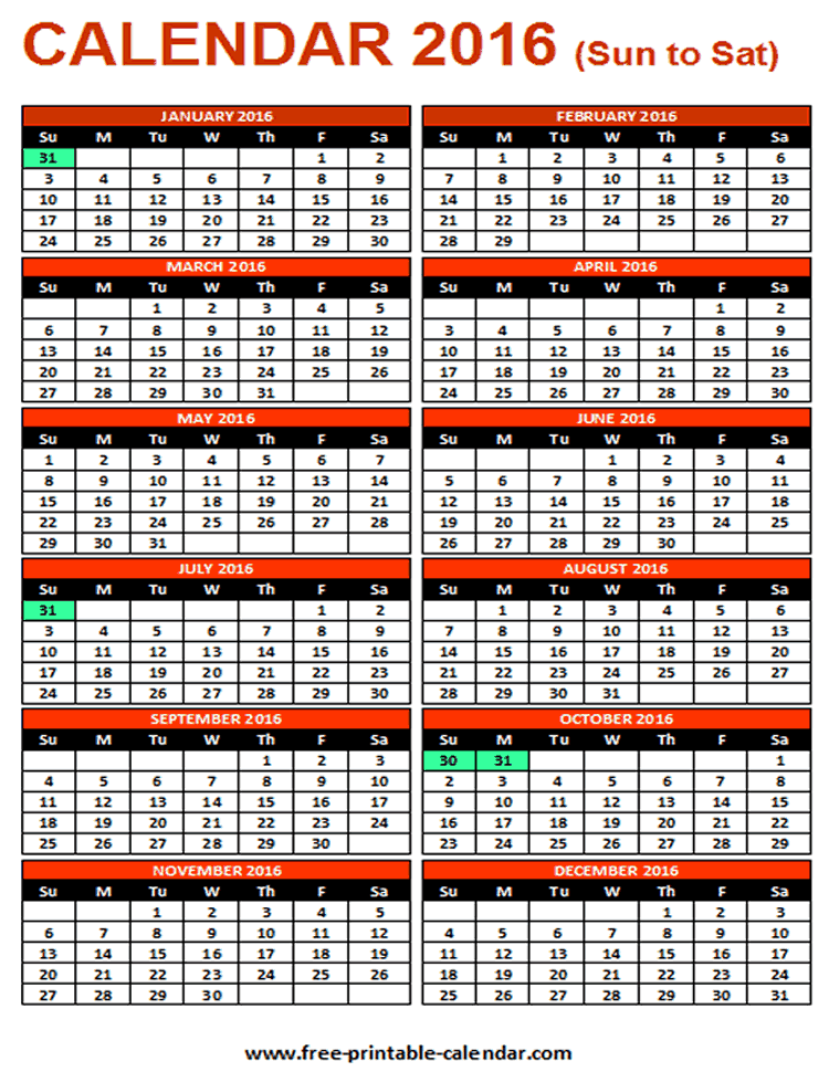 Free Printable Calendars For Free Download   Free 2016 Calendar On