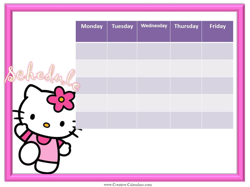 Free Weekly Calendars For Girls