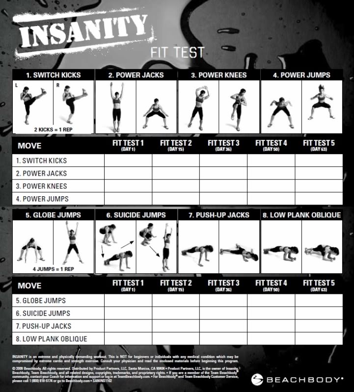 Simple Insanity workout pdf calendar 