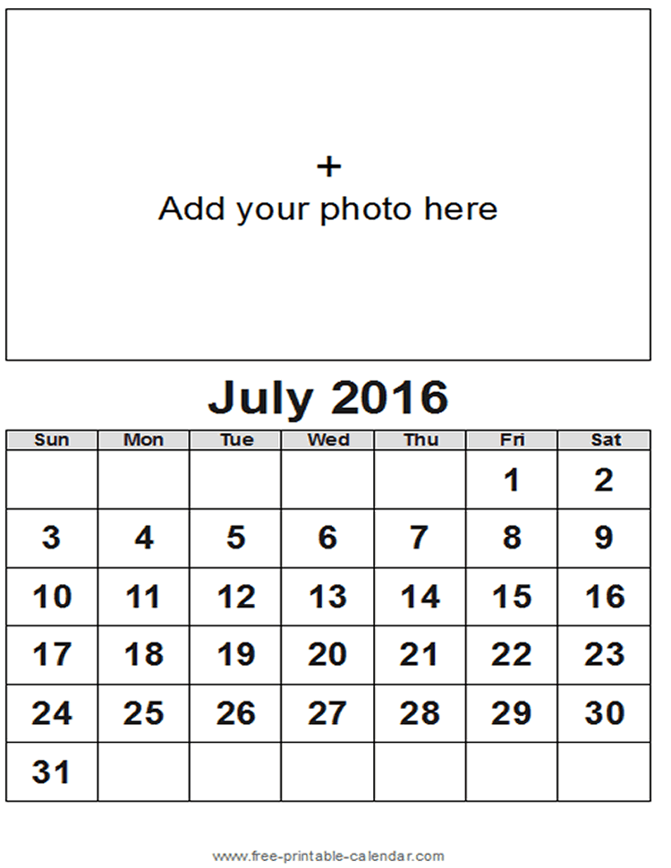 July Calendar 2016