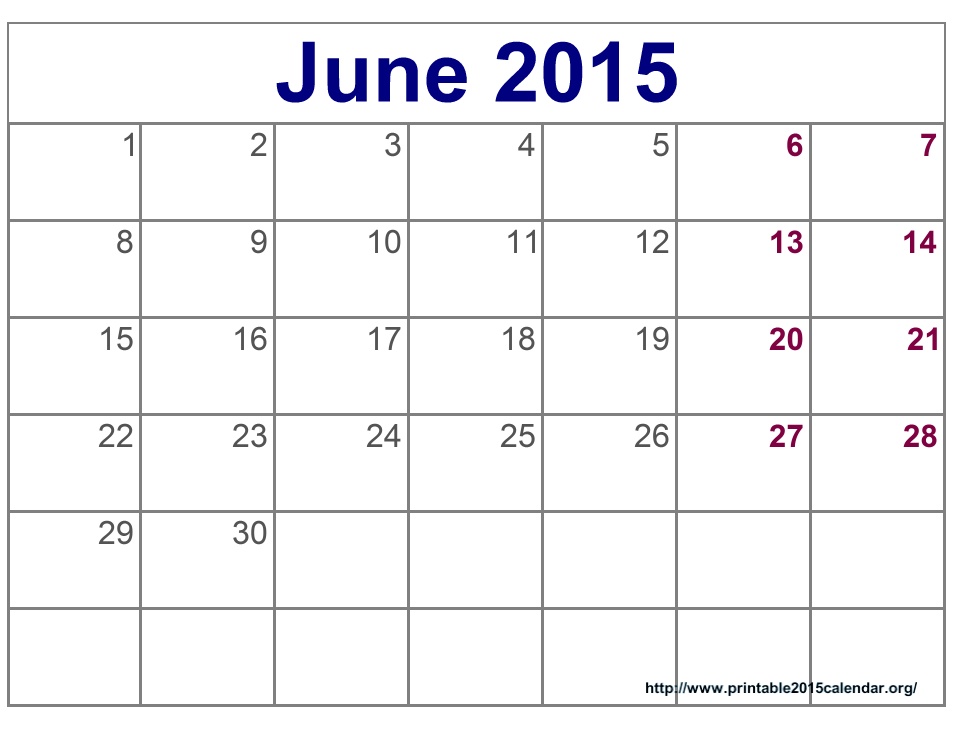 June 2015 Calendar Printable