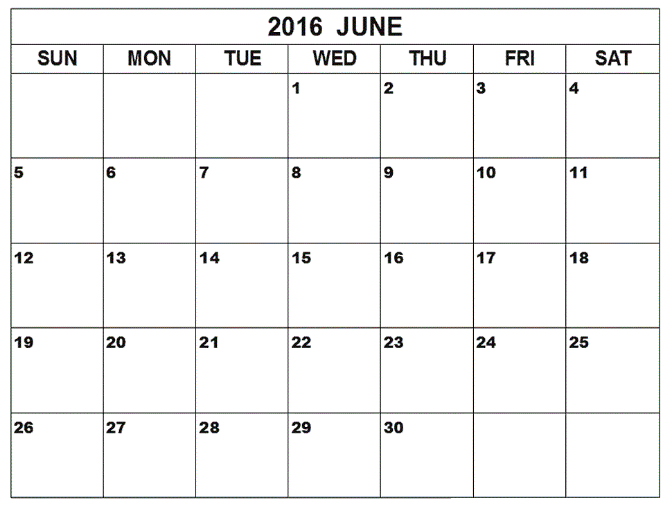 June 2016 Printable Calendar