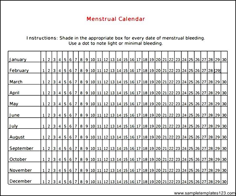 Menstrual Calendar Printable