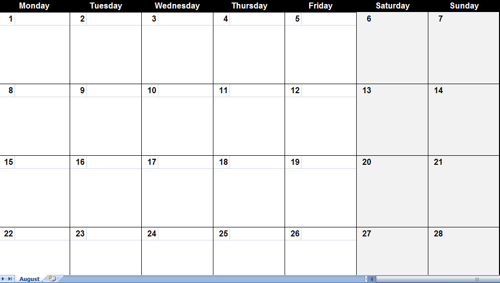 Monthly Calendar Sheets