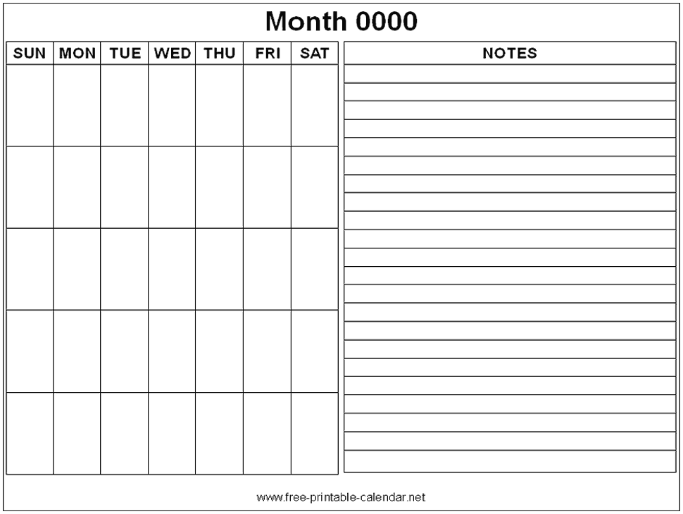 Monthly Landscape Calendar Template