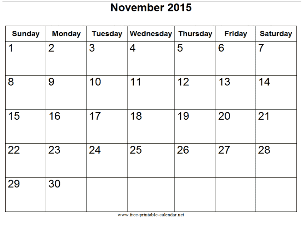 November 2015 Printable Calendar