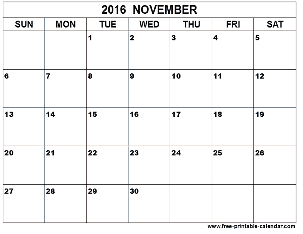 November 2016 Calendar Template