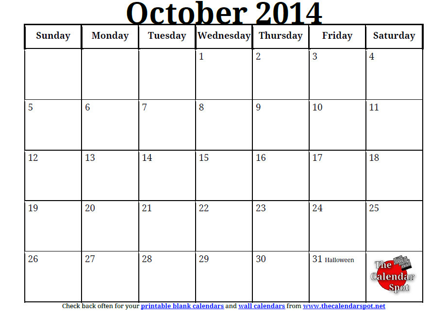 October Calendar Printable