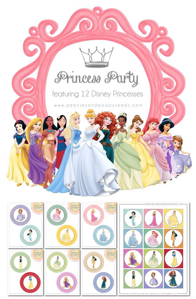 Peonies And Poppyseeds  Disney Princess Party Printables