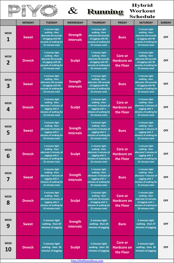Piyo Hybrid Workout Schedules And Calendar Downloads