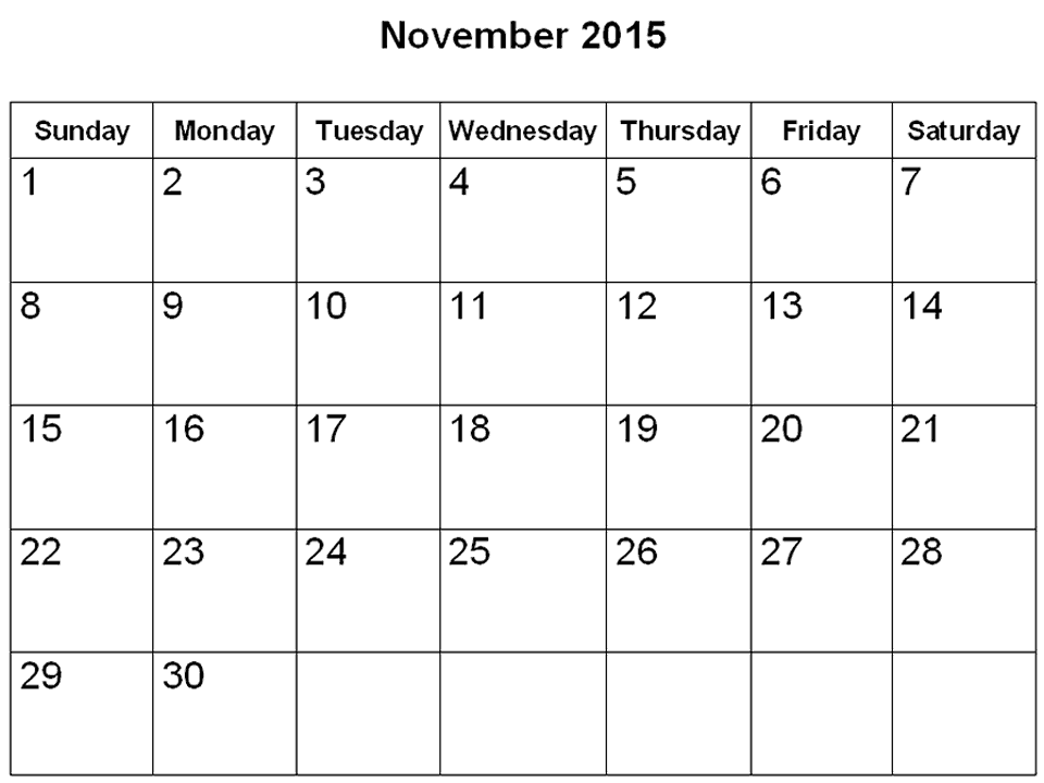 Printable Calendar November 2015