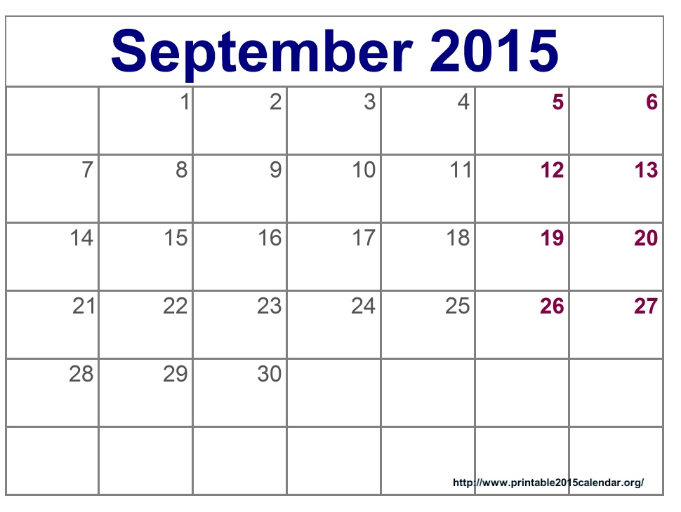 Printable Calendar September 2015