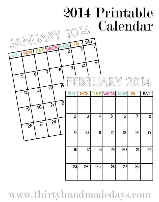 Printable Mini Calendar For 2014