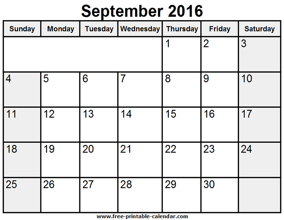 September 2016 Calendar In Word