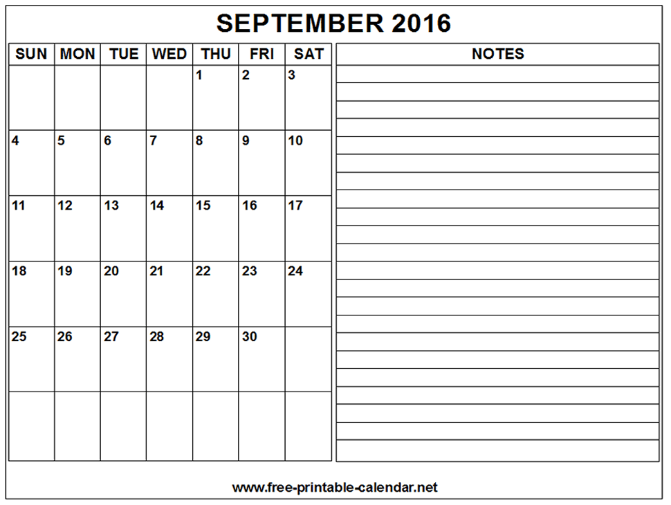 September Calendar With Lines